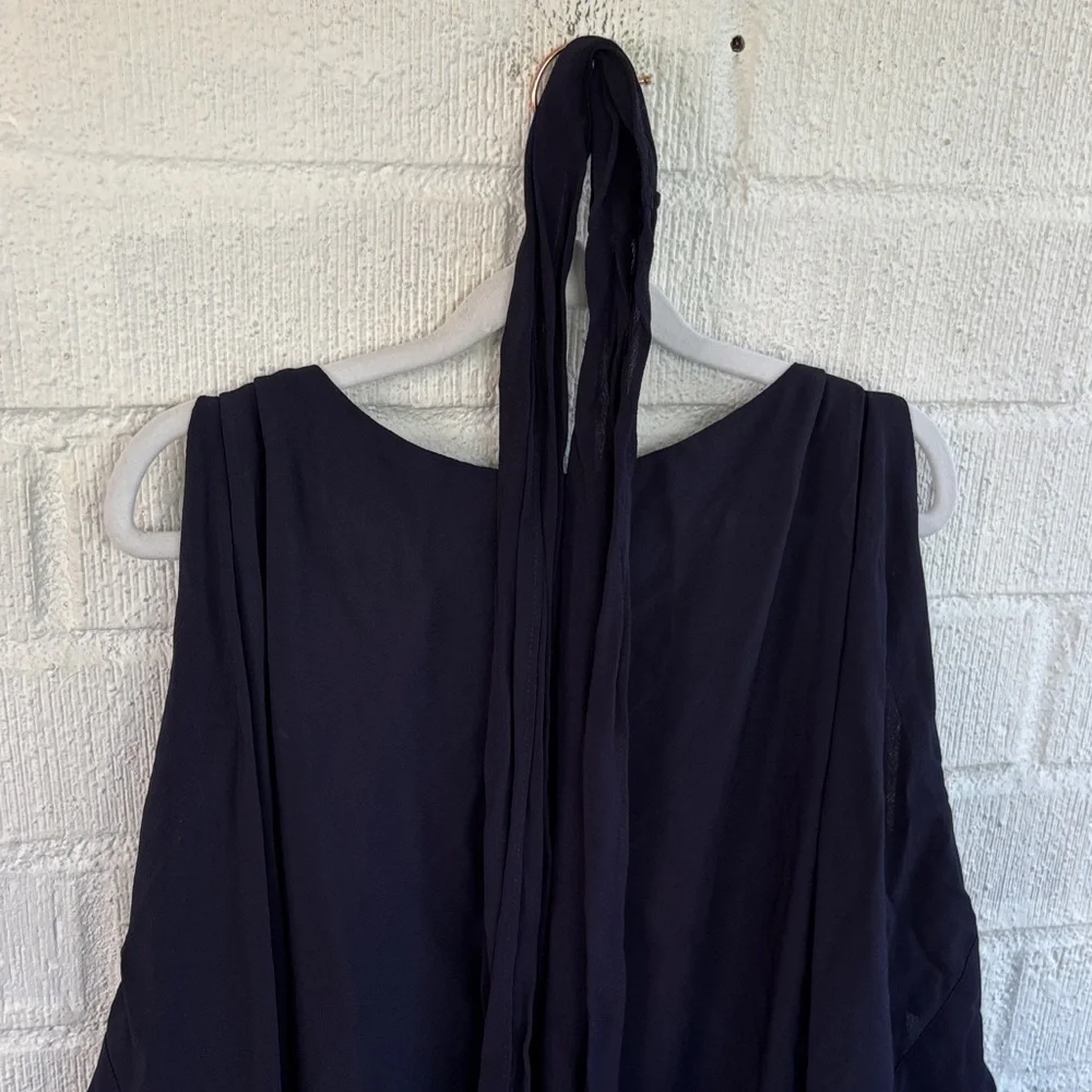 Free People Beaded Elegant Navy Floral Cold Shoulder Dress w/ belt sz XS